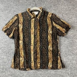 Allison Taylor Shirt Women's Sz Small Striped Leopard‎ Print Silk Button Up VTG